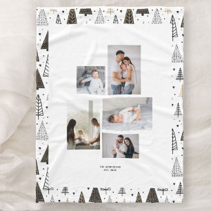 Couverture Polaire Custom 5 Photos Nom du collage Pins d'hiver