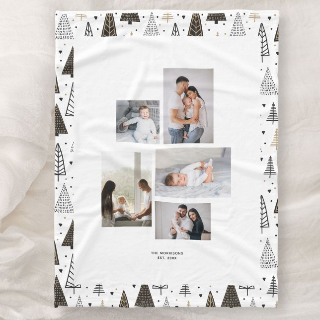 Couverture Polaire Custom 5 Photos Nom du collage Pins d'hiver (Créateur téléchargé)