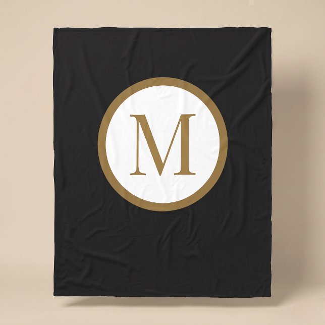 Couverture Polaire Custom Black & Gold Center Seal Monogram (Créateur téléchargé)