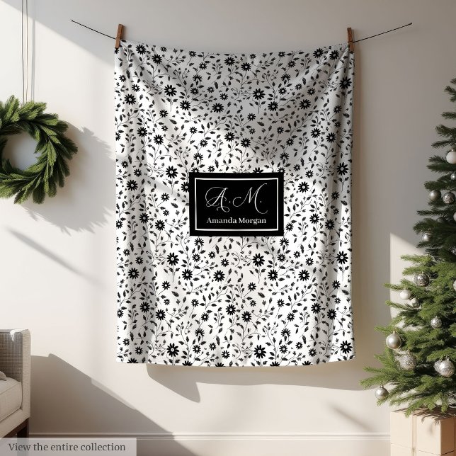 Couverture Polaire Custom Decorative Blanket Black White Wildflowers  (Custom Decorative Blanket Black White Wildflowers )