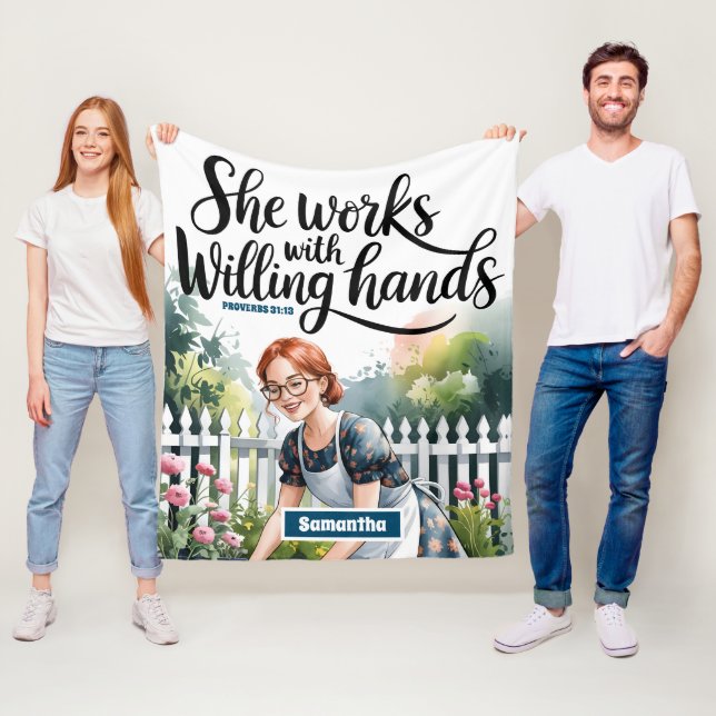 Couverture Polaire Custom Elle travaille avec les mains de volonté Ch (En situation)