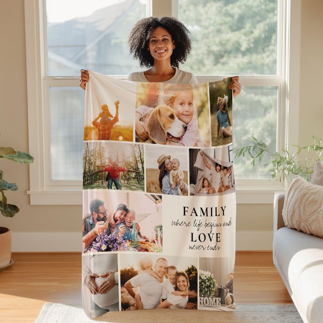 Couverture Polaire Custom Family Love Photo Collage Modern Citation C (Créateur téléchargé)
