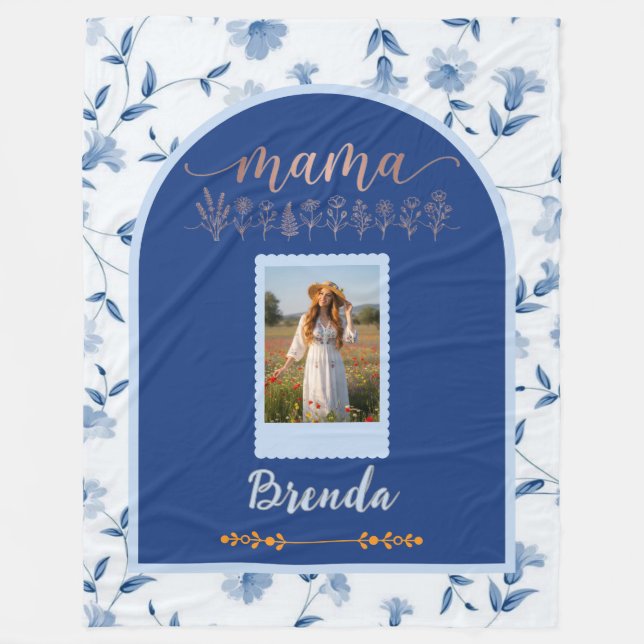 Couverture Polaire Custom Floral Photo Blanket - "MAMA" Birth Flower  (Devant)