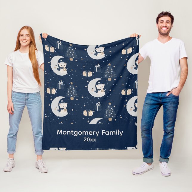 Couverture Polaire Custom Midnight Noël | Navy, Argent & Or (En situation)