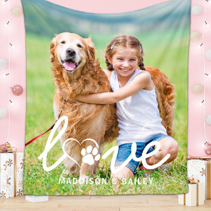 Couverture Polaire Custom Modern LOVE Pet Photo Paw Print Dog Lover 