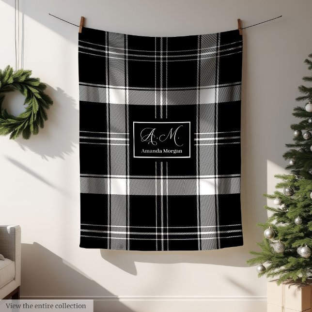 Couverture Polaire Custom Name Black White Buffalo Plaid Men's Gift (Custom Name Black White Buffalo Plaid Men's Gift Blanket)