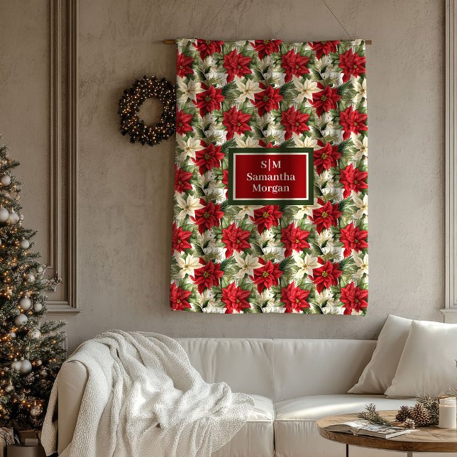 Couverture Polaire Custom Name Holiday Blanket Chic Poinsettia Style (Custom Name Holiday Blanket Chic Poinsettia Style)