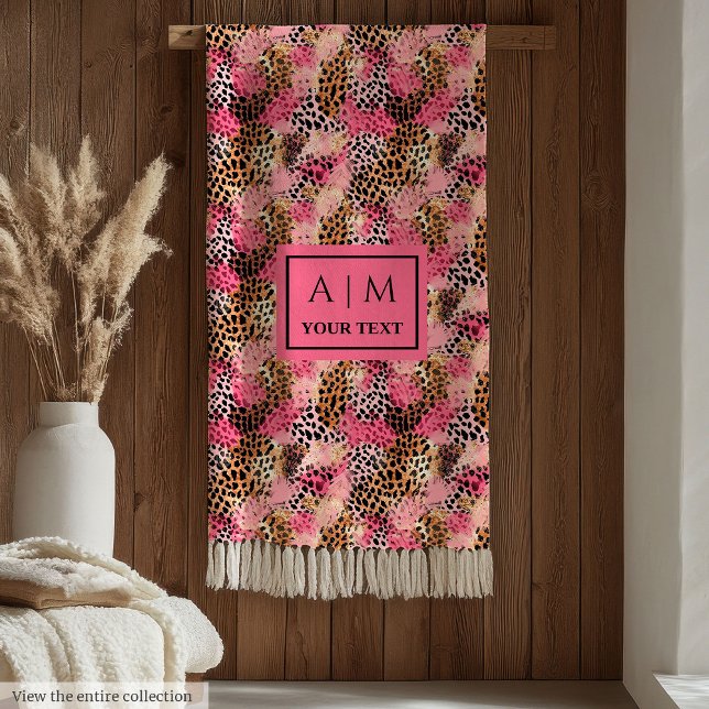 Couverture Polaire Custom name  rose gold watercolor leopard skin (Custom name rose gold watercolor leopard skin Fleece Blanket)