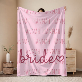 Couverture Polaire Custom Name Wedding Pink Blanket Gift for Bride
