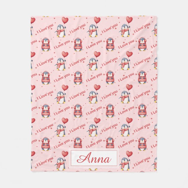 Couverture Polaire Custom Name Whimsical Penguin Kids Fleece Blanket (Devant)