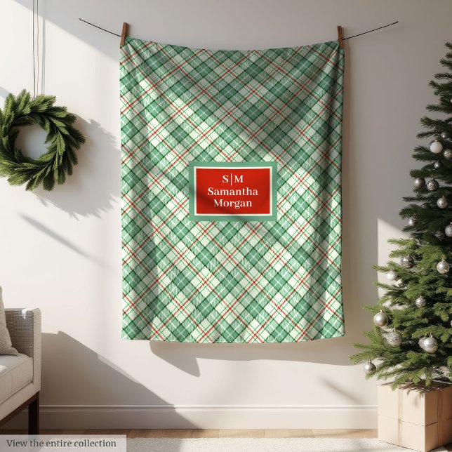 Couverture Polaire Custom Plaid Blanket Red and Pastel Green Holiday (Custom Plaid Blanket Red and Pastel Green Holiday)