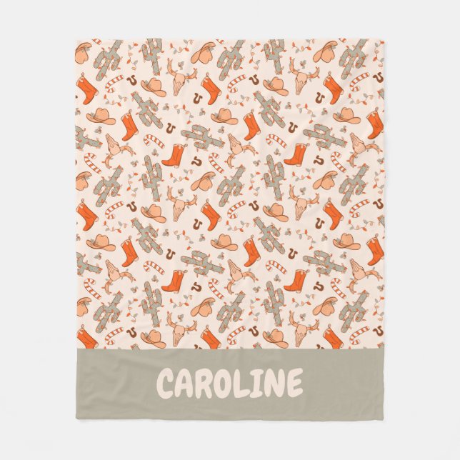 Couverture Polaire Custom Retro Boho Ouest Noël Désert Cactus (Devant)