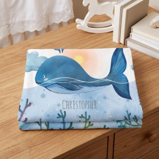 Couverture Polaire Custom Watercolor Whale Blanket – Personalized