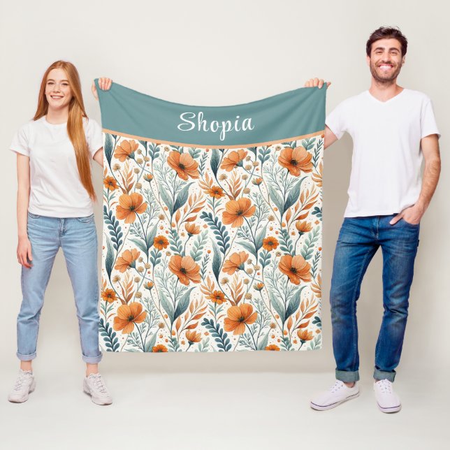 Couverture Polaire Custom Wildflower Botanical Boho Floral Watercolor (En situation)