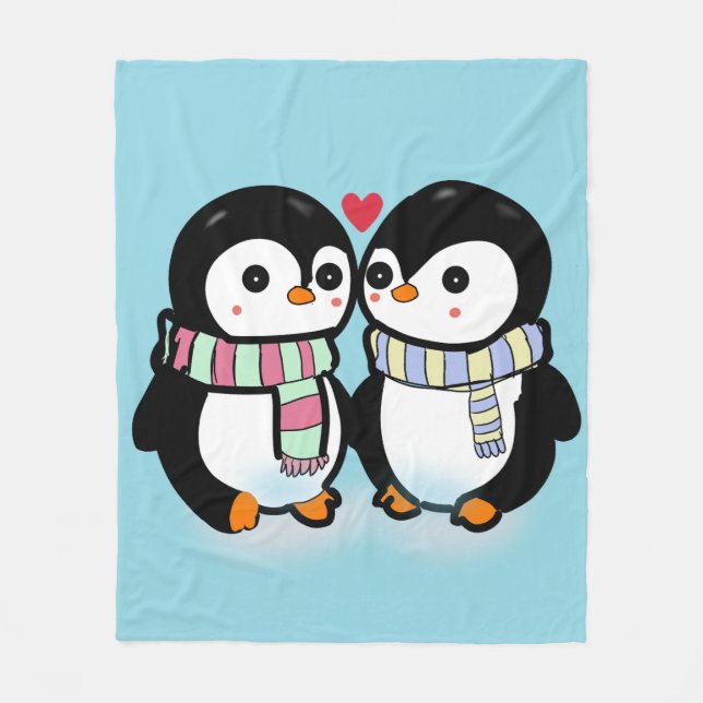 Couverture Polaire Custom Winter Penguin Love (Devant)