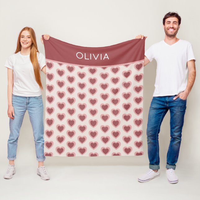 Couverture Polaire Customized Y2K Heart in Bordeaux Pink Retro (En situation)