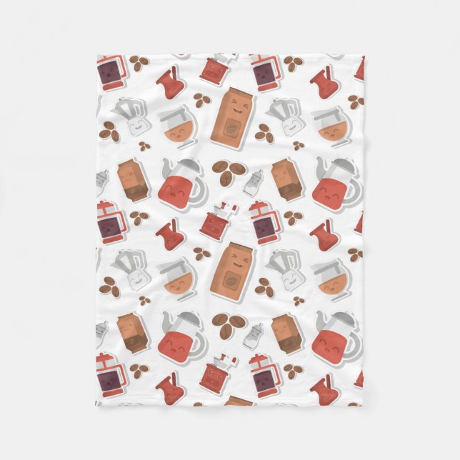 Couverture Polaire Cute Amateurs de café Caféine Theme Kawaii Motif (Devant)
