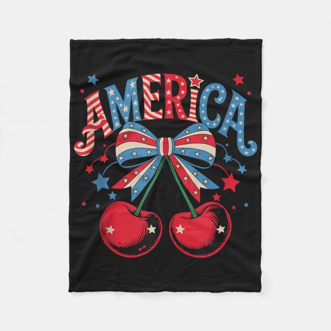 Couverture Polaire Cute America Cherries Coquette Bow Cherry 4th Of J (Devant)
