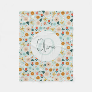 Couverture Polaire Cute and Girly Botanical Floral Monogram