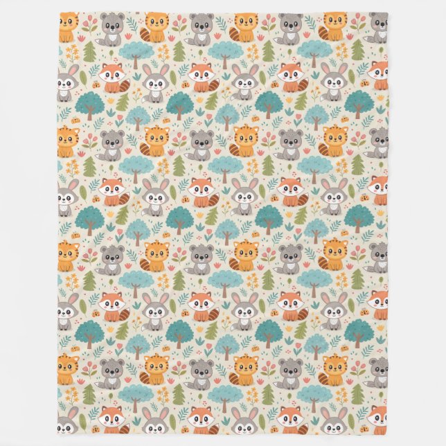 Couverture Polaire Cute Animal Friends Seamless Pattern – Playful Kid (Devant)