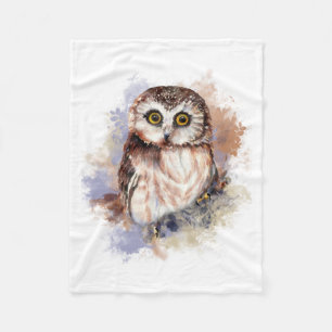 Couverture Polaire Cute Aquarelle Chouette Oiseau Art de la nature