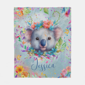Couverture Polaire Cute aquarelle Koala avec fleurs
