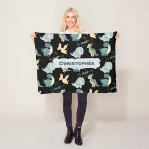 Couverture Polaire Cute Aquarelle noir Dinosaure Motif
