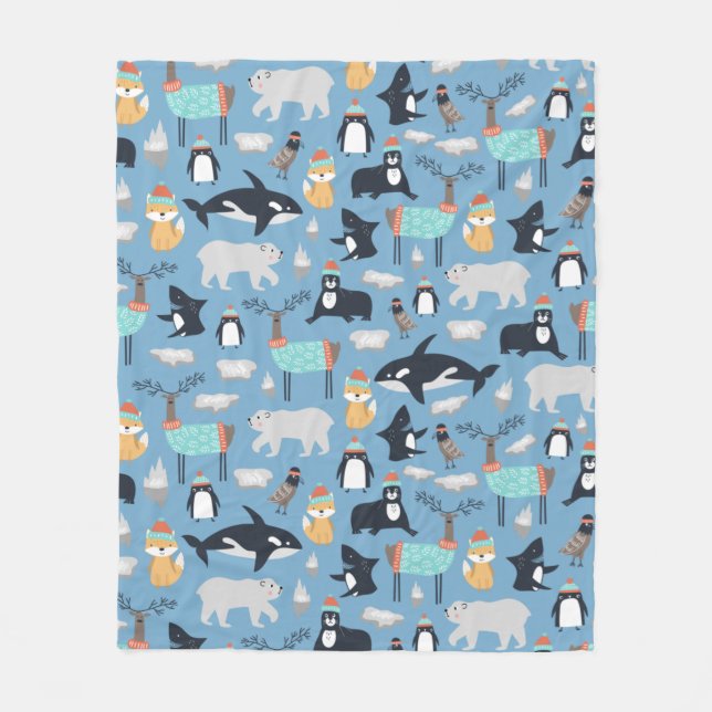Couverture Polaire Cute Arctic Animaux Motif sans couture (Devant)