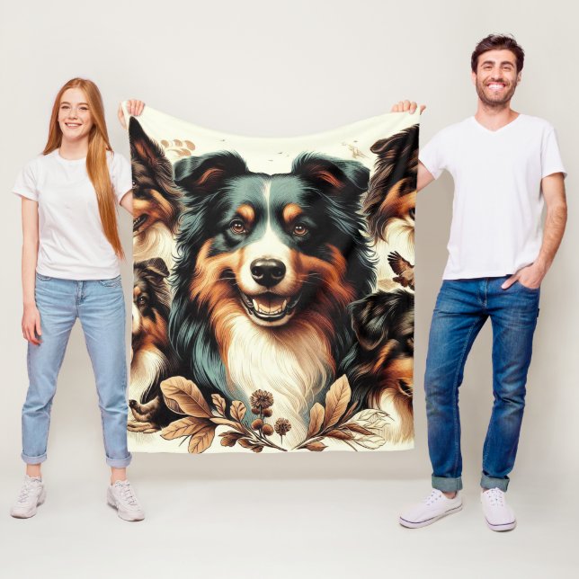 Couverture Polaire Cute Australian Shepherd Peinture (En situation)