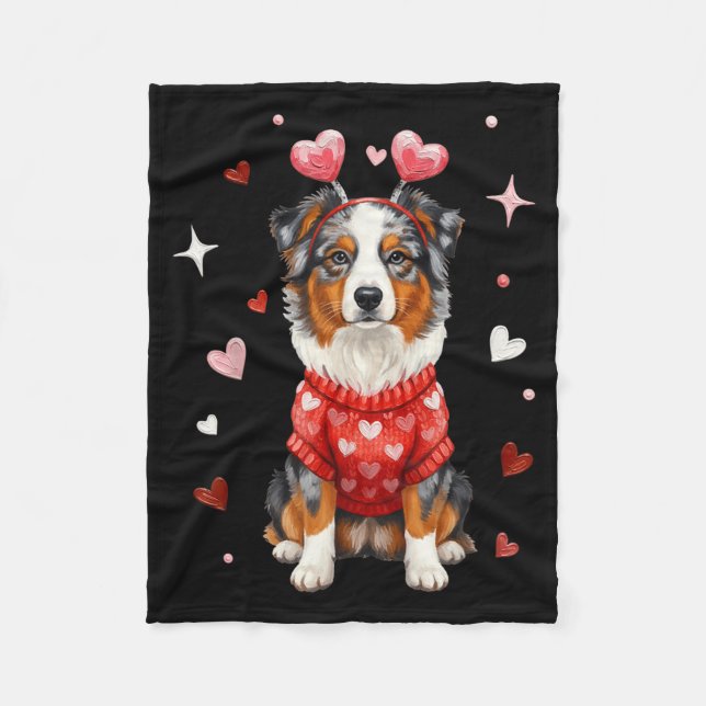 Couverture Polaire Cute Australian Shepherd Valentine Heart Valentine (Devant)