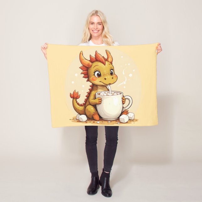 Couverture Polaire Cute Baby Dragon Hot Chocolate Kids Kawaii Cozy De (En situation)