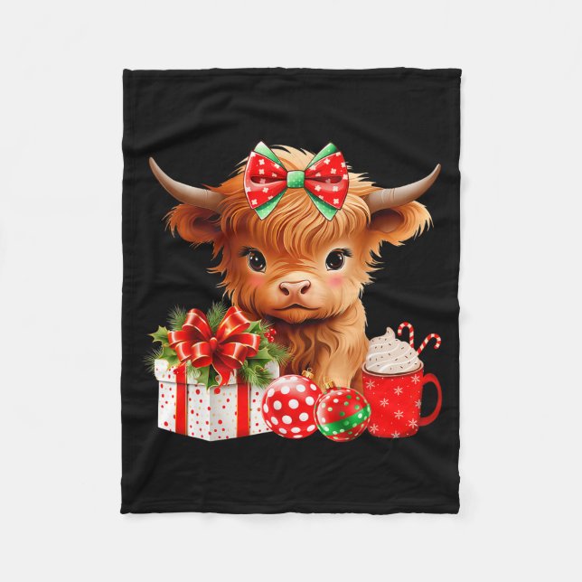 Couverture Polaire Cute Baby Highland Cow Merry Christmas Farmer Cow  (Devant)