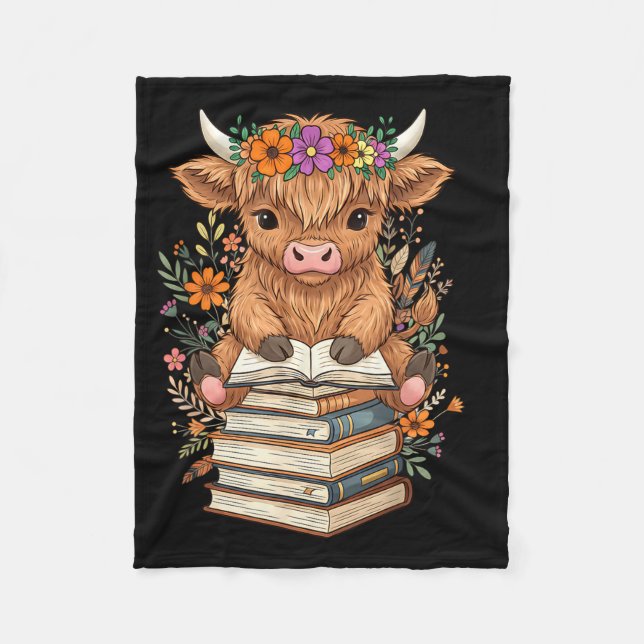 Couverture Polaire Cute Baby Highland Cow Reading Book Librarian Book (Devant)
