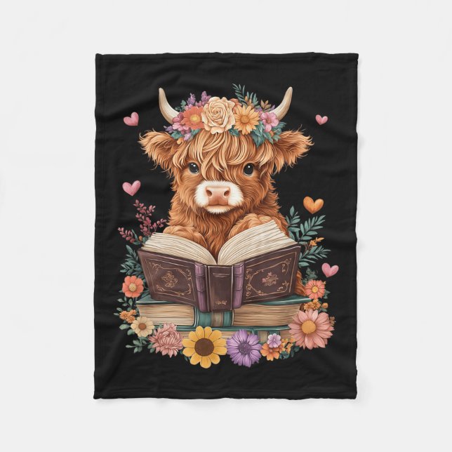 Couverture Polaire Cute Baby Highland Vache Lecture Livre Lover Bookw (Devant)