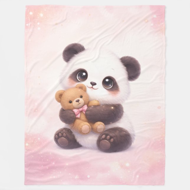 Couverture Polaire Cute Baby Panda with Teddy Bear Fleece Blanket (Devant)