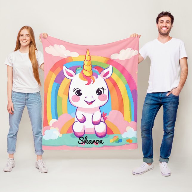 Couverture Polaire Cute Baby Unicorn Arc-en-ciel (En situation)