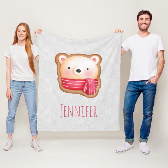 Couverture Polaire Cute Bear Face Red Scarf et Rosy Cheeks Christmas (En situation)