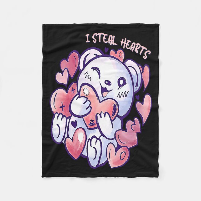 Couverture Polaire Cute Bear Steal Hearts Valentines Day Or Toddler  (Devant)