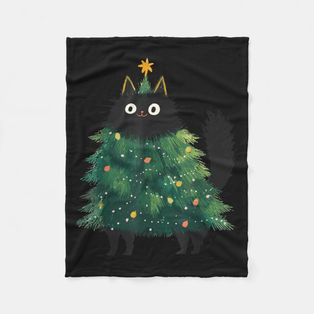 Couverture Polaire Cute Black Cat Christmas Tree Funny Kitten Lover X (Devant)
