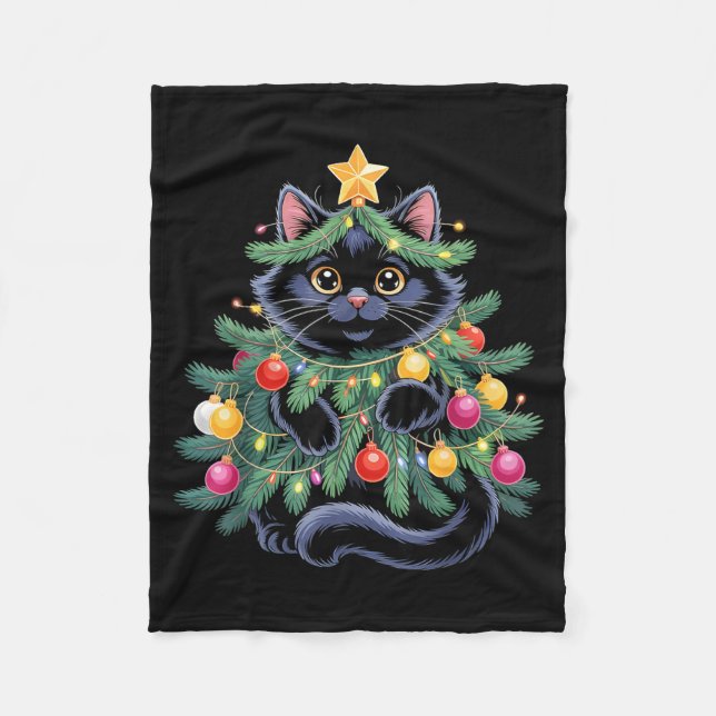 Couverture Polaire Cute Black Cat Christmas Tree Funny Kitten Lover X (Devant)