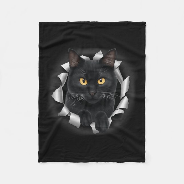 Couverture Polaire Cute Black Chat Regarde De Tissu Torn Pour L'Amour (Devant)