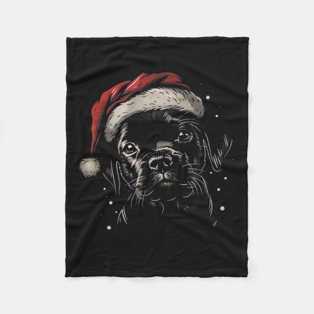 Couverture Polaire Cute Black Puppy Lab Santa Hat Xmas Chien Labrador (Devant)