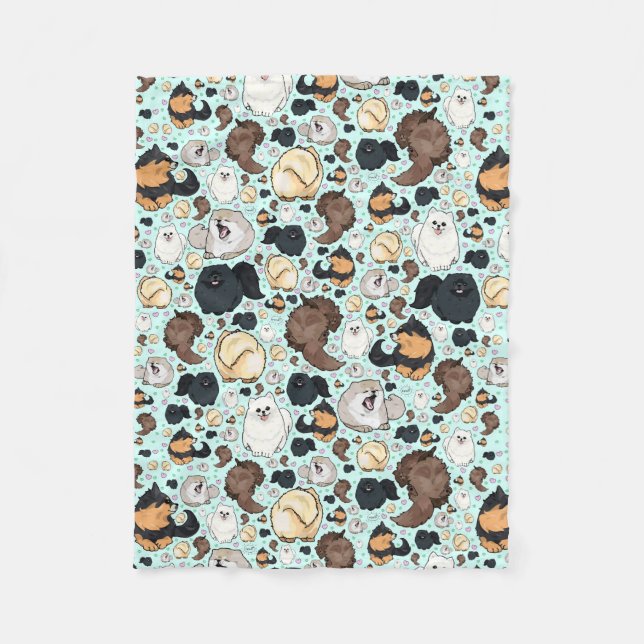 Couverture Polaire Cute Blanche Poméranienne, Petite (Devant)