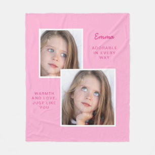 Couverture Polaire Cute Blanche Toison Rose Avec Photos