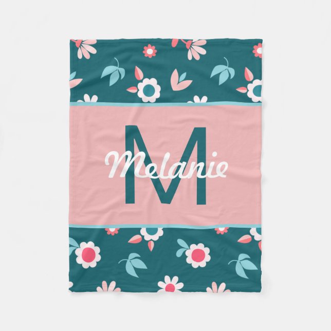 Couverture Polaire Cute Blue and Pink Personalised Floral Girl's (Devant)