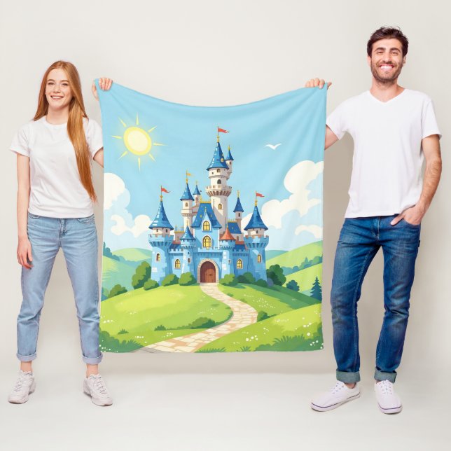Couverture Polaire Cute blue and white castle (En situation)