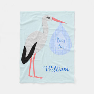 Couverture Polaire Cute Blue Baby Boy Stork Custom