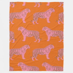Couverture Polaire Cute Boho Orange et Pink Tiger Art Motif