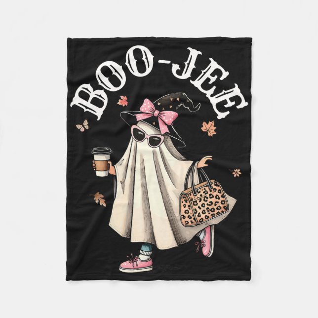 Couverture Polaire Cute Boo Jee Ghost Halloween Leopard Ghost Café (Devant)