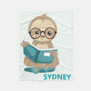 Couverture Polaire Cute Bookworm Sloth Reading Livres Personnalisés
